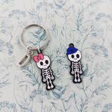 Skeleton girl keychain, skeleton lover gifts, boyfriend gifts, gothic accessories, gothic keychain, fun keyfob, goth accessory, goth themed,