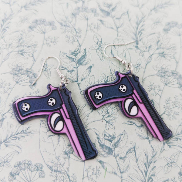 Gun earrings, statement earrings, statement jewelry, gun jewelry, big earrings, weapon jewelry, weapon earrings, kawaii jewelry, bff gifts