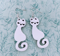 White cat earrings, statement earrings, statement jewelry, kitten jewelry, cat themed, crazy cat owner gifts, feline friends gifts, bff gift