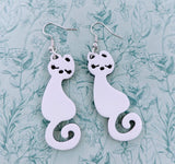 White cat earrings, statement earrings, statement jewelry, kitten jewelry, cat themed, crazy cat owner gifts, feline friends gifts, bff gift