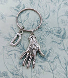 Tattoo artist gifts, witch Keyring, Gypsy fortune teller gifts, tattoo hand, witch gifts, initial keychain, magical gifts, tarot reading