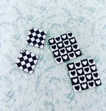 Retro earrings, black and white earrings, heart earrings, statement jewelry, statement earrings, chess inspired gifts, heart inspired gifts