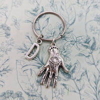 Tattoo artist gifts, witch Keyring, Gypsy fortune teller gifts, tattoo hand, witch gifts, initial keychain, magical gifts, tarot reading