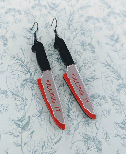 Knife earrings, gothic earrings, knife jewelry, horror fan, horror gifts, statement earrings, statement jewelry, Halloween gifts, gothic