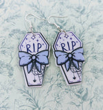Rip coffin earrings, statement earrings, statement jewelry, coffin jewelry, gothic inspired gifts, aesthetic goth earrings, horror gifts,