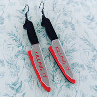 Knife earrings, gothic earrings, knife jewelry, horror fan, horror gifts, statement earrings, statement jewelry, Halloween gifts, gothic