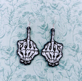 Skeleton earrings, statement earrings, rude earrings,  middle finger earrings, novelty earrings, gothic themed gifts, gothic earrings,