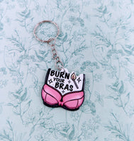 Burn your bra keychain, feminist keychain, feminist gifts, lesbian gifts, novelty Keyring, women empowerment gifts, lesbian keychain,