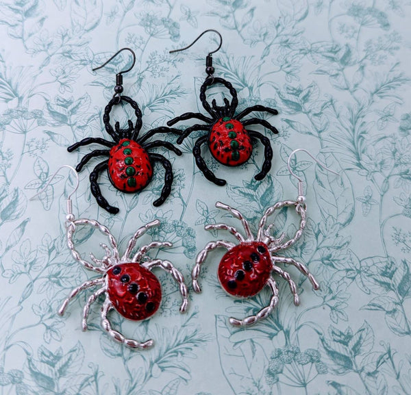 Spider earrings, spider jewellery, spider inspired gifts, gothic earrings, spider pet owner gifts, goth accessory, tarantula charms,