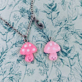 Pink mushroom necklace, mushroom lover, chef gifts, chef graduate, mushroom themed, kawaii gifts, kawaii inspired, vegan necklace, bff gifts