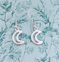 Silver moon earrings, moon jewellery, crescent moon earrings, crescent moon gifts, pagan earrings, space earrings, space jewelry, space gift