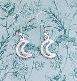 Silver moon earrings, moon jewellery, crescent moon earrings, crescent moon gifts, pagan earrings, space earrings, space jewelry, space gift