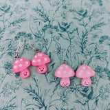 Mushroom earrings, mushroom jewelry, kawaii earrings, kawaii themed, mushroom themed, pink earrings, mushroom inspired, mushroom fan,