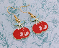 Cherry earrings, cherry jewellery, cherry themed gifts, fruit earrings, fruit inspired, summer inspired, earrings for summer, fruit lover,