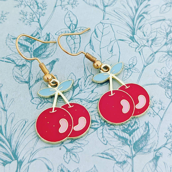 Cherry earrings, cherry jewellery, cherry themed gifts, fruit earrings, fruit inspired, summer inspired, earrings for summer, fruit lover,