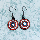 Superhero earrings, superhero inspired, fandom earrings, fandom jewelry, superhero geek, comic geek gifts, star earrings, shield earrings