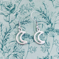 Silver moon earrings, moon jewellery, crescent moon earrings, crescent moon gifts, pagan earrings, space earrings, space jewelry, space gift