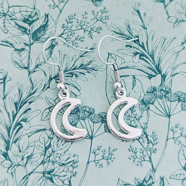 Silver moon earrings, moon jewellery, crescent moon earrings, crescent moon gifts, pagan earrings, space earrings, space jewelry, space gift