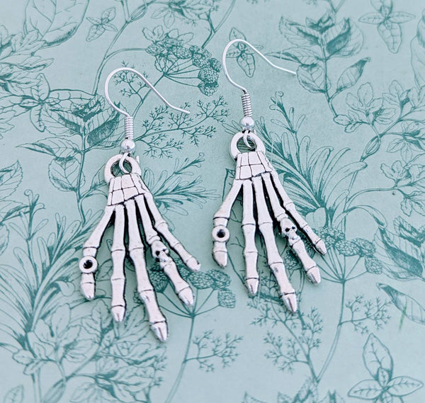 Skeleton hand earrings, Halloween earrings, skeleton inspired gifts, Halloween themed, Halloween jewelry, gifts for Halloween, gothic themed