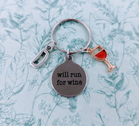 Wine Keychain, gifts for wine lovers, wine inspired, wine themed, red wine gifts, will run for wine Keychain, vineyard gifts, runner gifts,