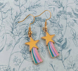 Shooting star earrings, children's earrings, gifts for children, clip on children's earrings, girl's jewelry, star themed, star jewellery
