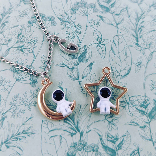 Astronaut necklace, space themed gifts, astronaut gifts, space geek gifts, scientists gifts, astronomer gifts, star themed, moon necklace,