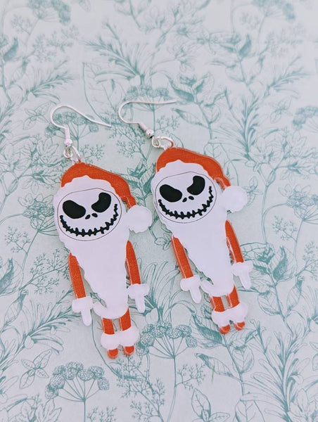 Skeleton earrings, Santa earrings, Christmas earrings, Halloween earrings, Christmas jewelry, Halloween themed jewelry, skeleton jewelry,