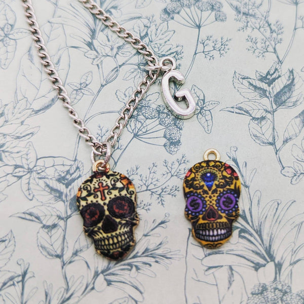 Sugar skull necklace, gothic gift, goth jewelry, gifts for a gothic, sugar skull jewellery, day of the dead themed gifts, Mexican inspired