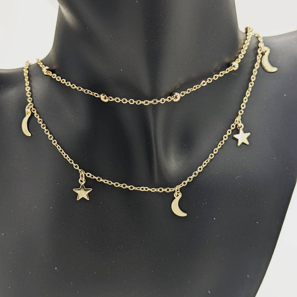 Moon and star necklace, celestial necklace, celestial jewellery, celestial themed gifts, zodiac themed, zodiac gifts, crescent moon necklace