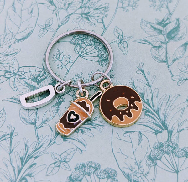 Coffee Keychain, donut Keychain, coffee lover gifts, coffee themed, caffeine addict gift, barista gifts, foodie keychain, food Keychain,