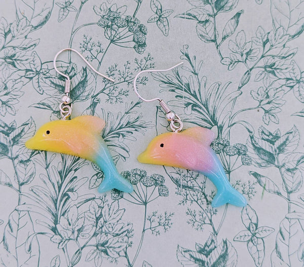 Dolphin earrings, dolphin jewelry, statement earrings, statement jewelry, gifts for dolphin lovers, kawaii jewelry, kawaii earrings,