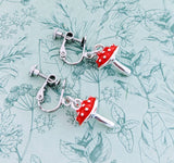 Mushroom earrings, clip on earrings, mushroom jewellery, mushroom themed, mushroom inspired, mushroom lover gifts, toadstool earrings,