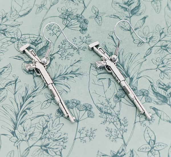 Shotgun earrings, weapon earrings, weapon jewelry, horror earrings, gun lover gifts, novelty earrings, rifle earrings, gangster earrings,
