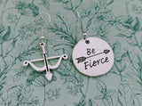 Motivational earrings, be fierce, inspirational earrings, mismatch earrings, arrow earrings, motivational gifts, inspirational gifts,