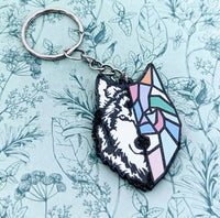 Wolf Keychain, wolf lover gifts, wolf accessories, zoo keeper gifts, artist gifts, artist Keychain, art teacher gifts, art graduate gifts,