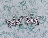 Moth earrings, skull moth earrings, skull jewelry, gothic earrings, witchy earrings, witchy jewelry, bug earrings, bug jewelry, gothic gifts
