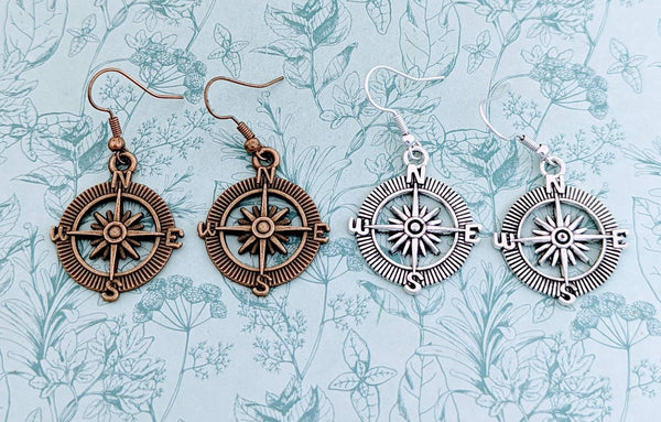 Compass earrings, explorer gifts, traveller gifts, traveller earrings, statement earrings, air hostess earrings, travel gifts, compass gifts