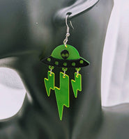 Alien earrings, alien jewelry, UFO earrings, UFO jewelry, alien lover gifts, alien themed, Halloween earrings, Halloween jewelry, UFO hunter