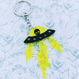 Alien keychain, alien accessories, alien bag charm, UFO keychain, UFO lovers, space keychain, space lover gifts, Halloween keychain,