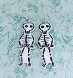 Skeleton earrings, Halloween earrings, Halloween jewelry, statement earrings, artist earrings, gifts for an artist, illustrator gifts,