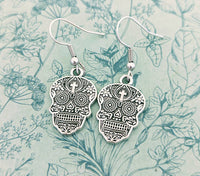 Sugar skull earrings, skull jewellery, skull lover gifts, gothic earrings, day of the dead earrings, Halloween earrings, skull gift,