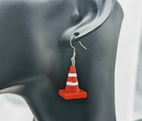 Traffic cone earrings, safety cone earrings, novelty earrings, traffic cone jewelry, traffic officer gifts, driving instructor gifts