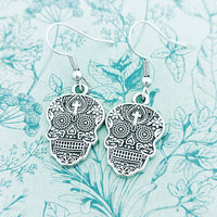 Sugar skull earrings, skull jewellery, skull lover gifts, gothic earrings, day of the dead earrings, Halloween earrings, skull gift,