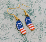 Flip flop earrings, flip flop lover gifts, USA flag gifts, USA flag earrings, thanksgiving gifts, American earrings, American themed,