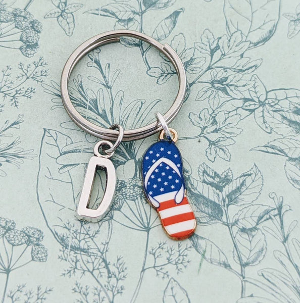 Flip flop keychain, flip flop keyring, USA flag keychain, flip flop lovers, American gifts, thanksgiving gifts, American flag gifts,
