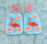 Flamingo earrings, statement earrings, statement jewellery, gifts for flamingo lovers, flamingo jewellery, bird earrings, bird jewellery,