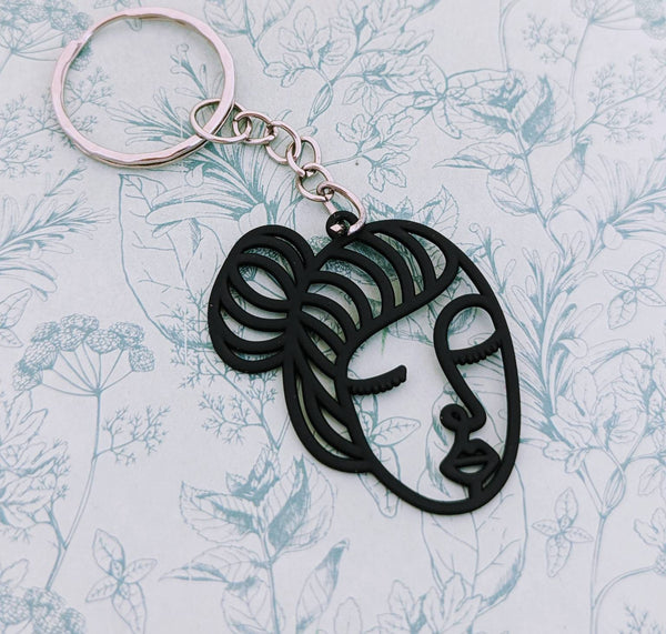 Abstract girl Keychain, artist Keychain, gifts for an artist, face Keychain, art teacher gifts, hairdresser gifts, beautician Keyring,