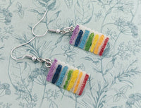 Rainbow cake earrings, baker earrings, gifts for a baker, caker lover gifts, birthday earrings, chef earrings, food earrings, food critic