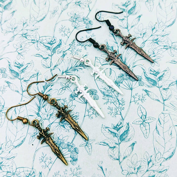 Dagger earrings, sword earrings, dagger jewelry, Halloween earrings, Halloween jewellery, knife earrings, cosplay gifts, cosplay earrings