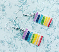 Rainbow cake earrings, baker earrings, gifts for a baker, caker lover gifts, birthday earrings, chef earrings, food earrings, food critic